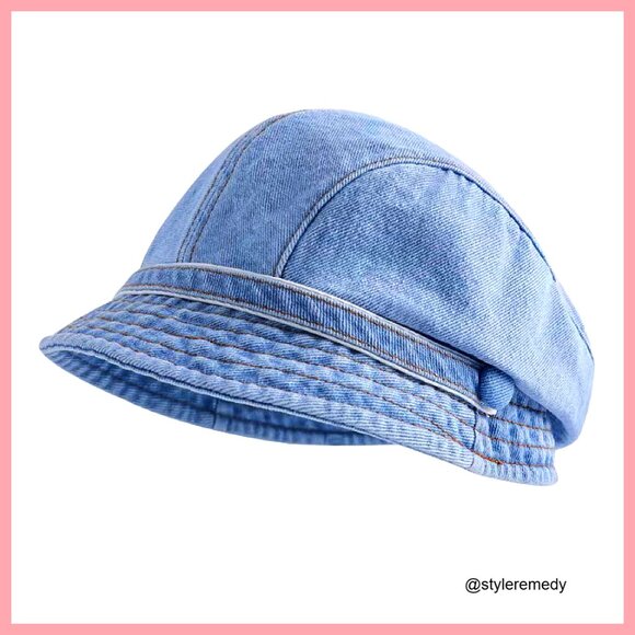 Denim Beret Hat with Adjustable Strap, Newsboy Cap Style main image 5